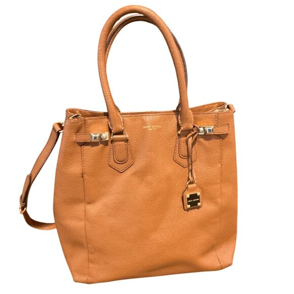 Henri Bendel Carlyle Satchel Pebbled Leather Carmel Handles & Crossbody Strap - Picture 1 of 14